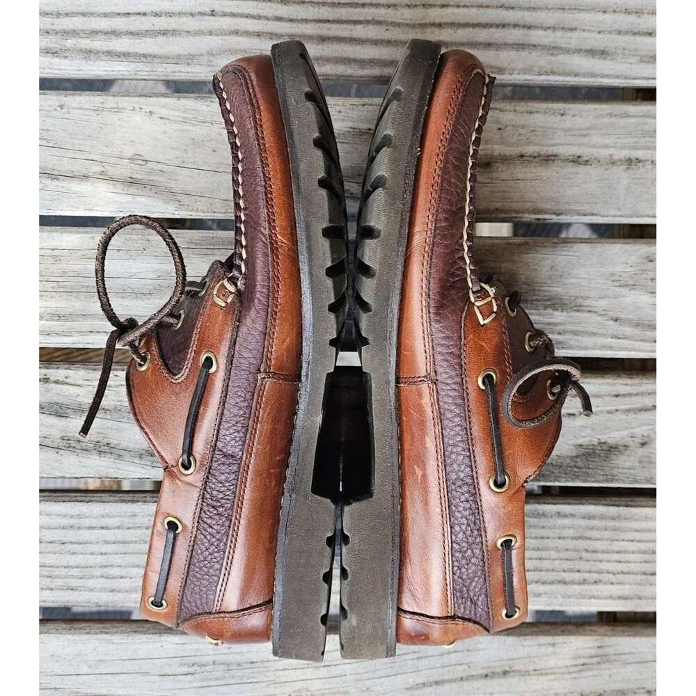 L.L.Bean Allagash Bison Handsewn Boat Shoes Men's 10 D Brown Leather Lug Sole